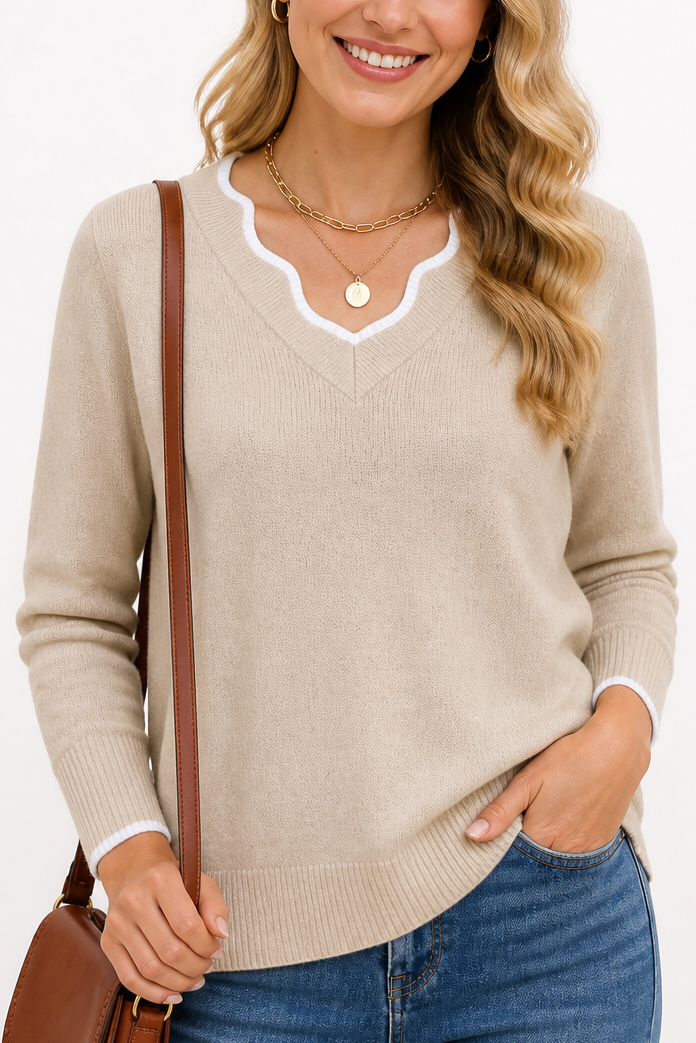 Hudson & Parker - Wavy-Trim V-Neck Knit Top