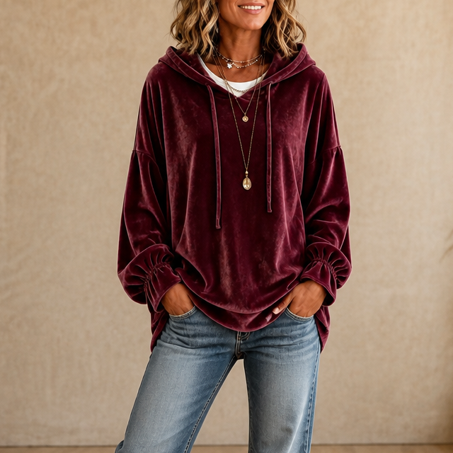 Hudson & Parker - Ruffle Cuff Velvet Relaxed Hoodie