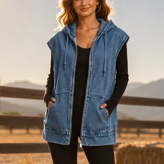 Hudson & Parker - Oversized Hooded Denim-Look Vest