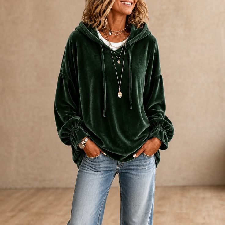 Hudson & Parker - Ruffle Cuff Velvet Relaxed Hoodie