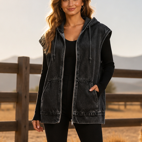 Hudson & Parker - Oversized Hooded Denim-Look Vest