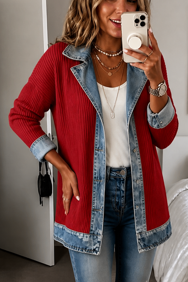Hudson & Parker - Denim-Look Spliced Ribbed Knit Coat