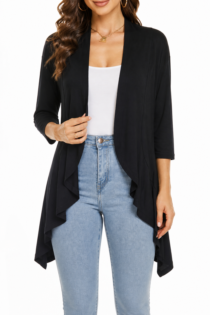 Hudson & Parker - 3/4 Sleeve Open Front Waterfall Cardigan