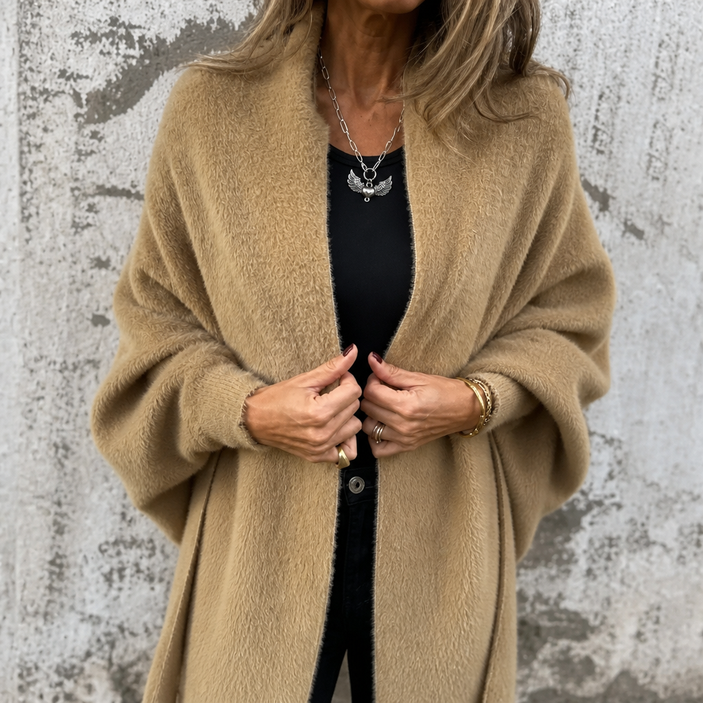 Mantelle - Draped Shawl Collar Open-Front Coat