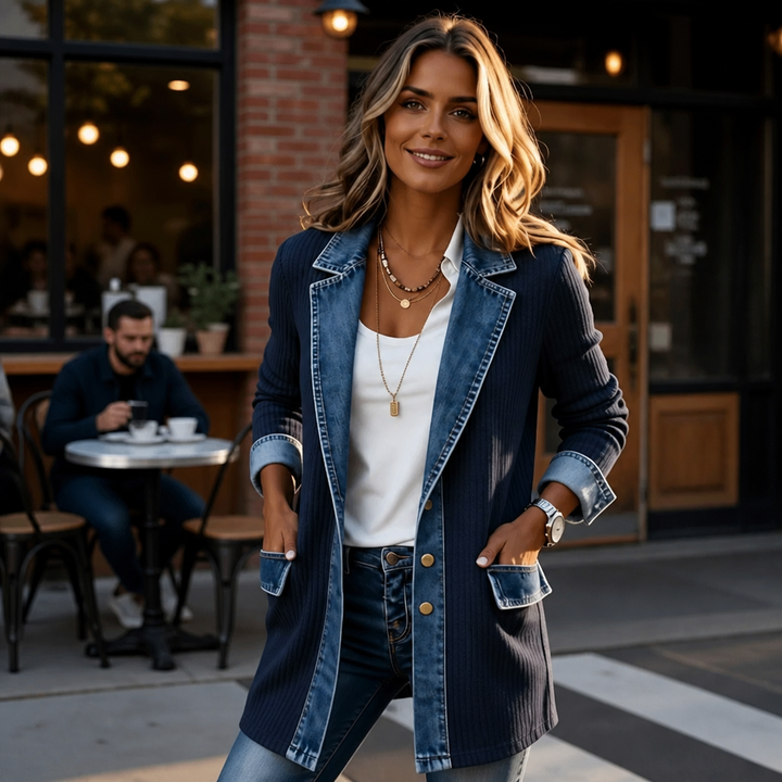 Hudson & Parker - Spliced Denim Ribbed-Knit Longline Jacket