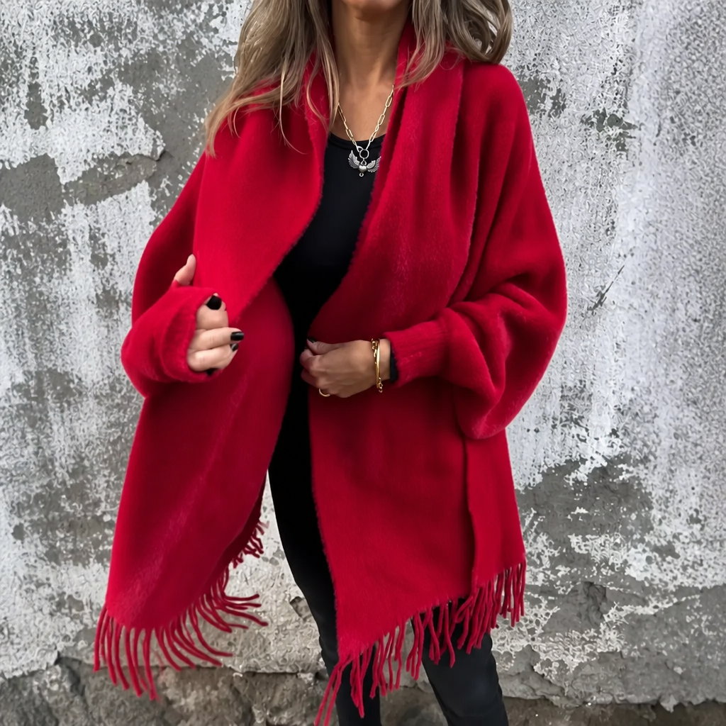 Mantelle - Draped Shawl Collar Open-Front Coat