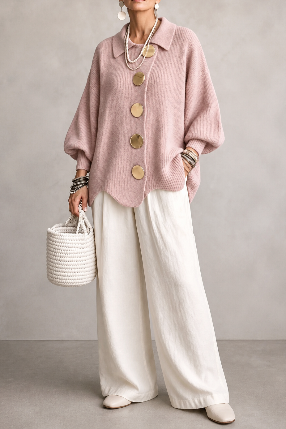Hudson & Parker - Oversized Scalloped-Hem Button Cardigan