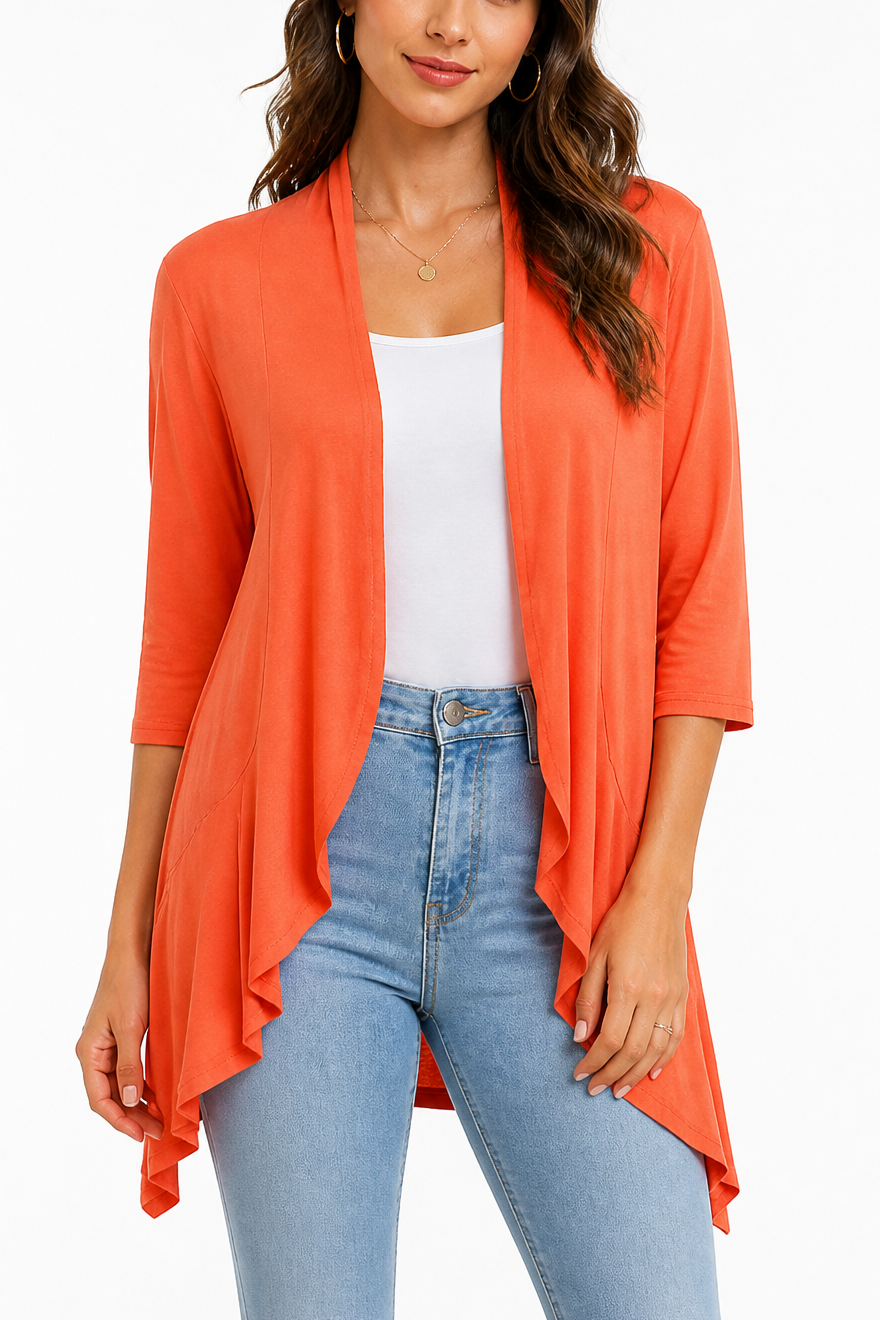 Hudson & Parker - 3/4 Sleeve Open Front Waterfall Cardigan