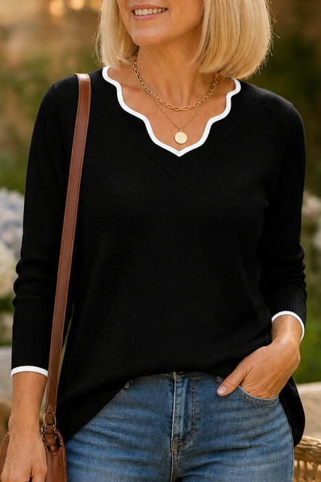 Hudson & Parker - Wavy-Trim V-Neck Knit Top