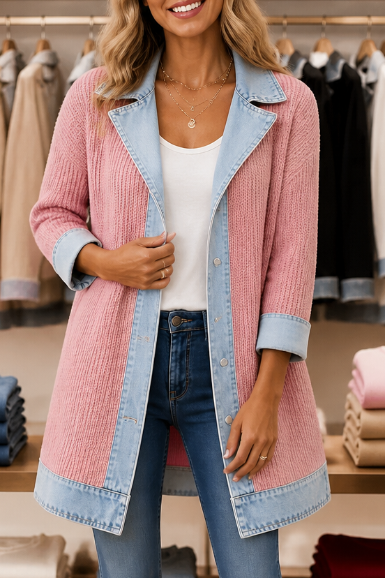 Hudson & Parker - Denim-Look Spliced Ribbed Knit Coat