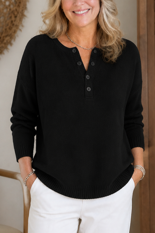 Hudson & Parker - V-Neck Button Placket Knit Sweater