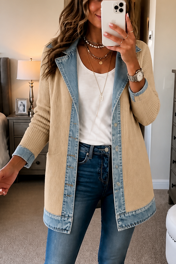Hudson & Parker - Denim-Look Spliced Ribbed Knit Coat