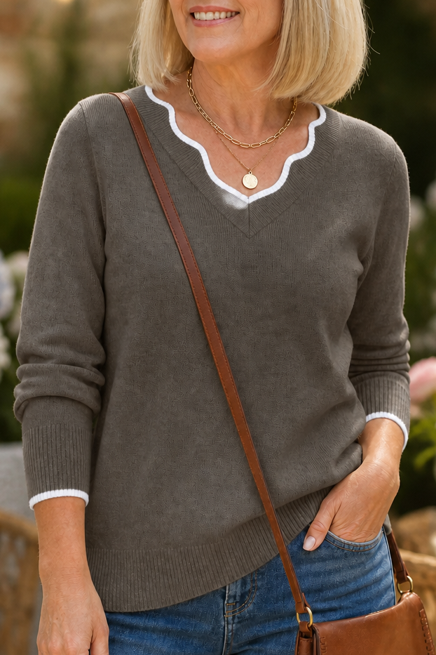 Hudson & Parker - Wavy-Trim V-Neck Knit Top