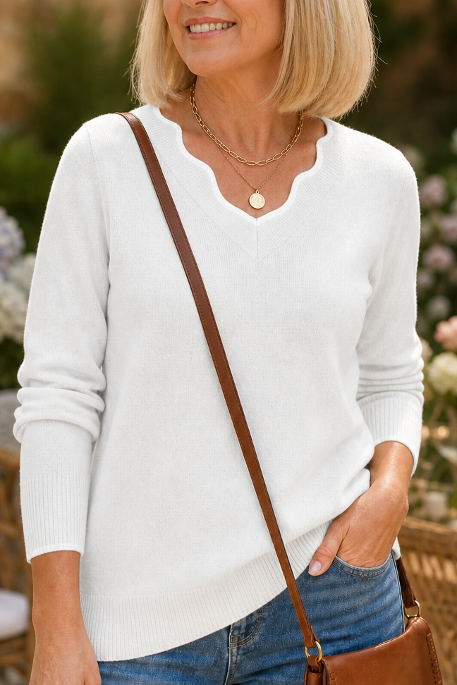 Hudson & Parker - Wavy-Trim V-Neck Knit Top
