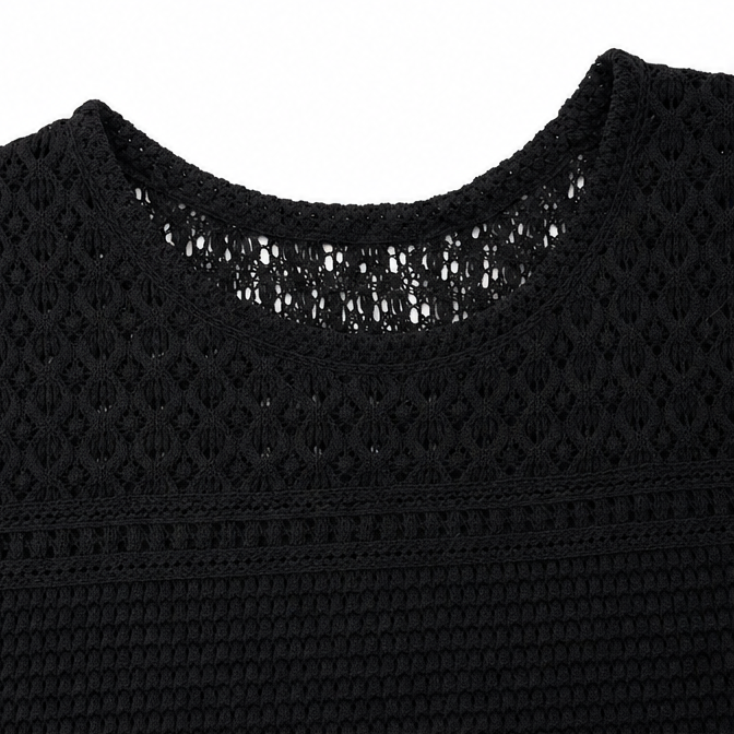 Hudson & Parker - Open Knit Short Sleeve Top, Waffle Texture Spring Summer Blouse for Women