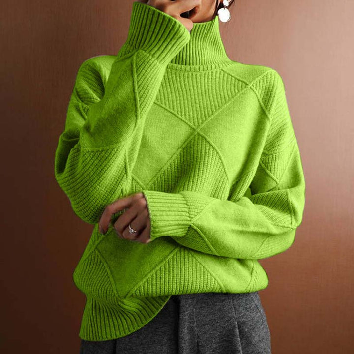 Olivia | Women's Argyle Knit Relaxed Turtleneck Sweater