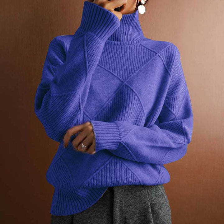 Olivia | Women's Argyle Knit Relaxed Turtleneck Sweater