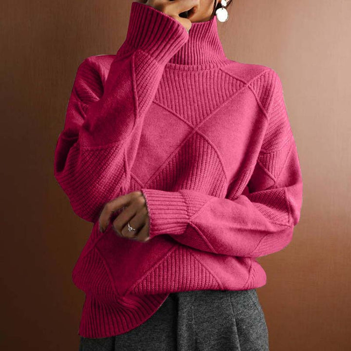 Olivia | Women's Argyle Knit Relaxed Turtleneck Sweater