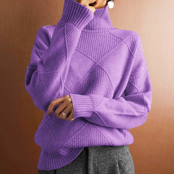 Olivia | Women's Argyle Knit Relaxed Turtleneck Sweater