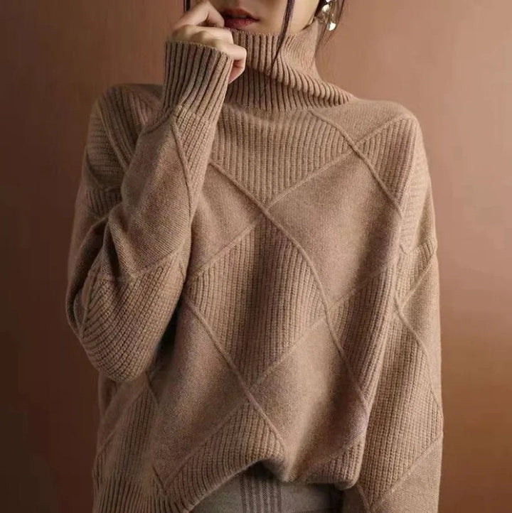Olivia | Women's Argyle Knit Relaxed Turtleneck Sweater