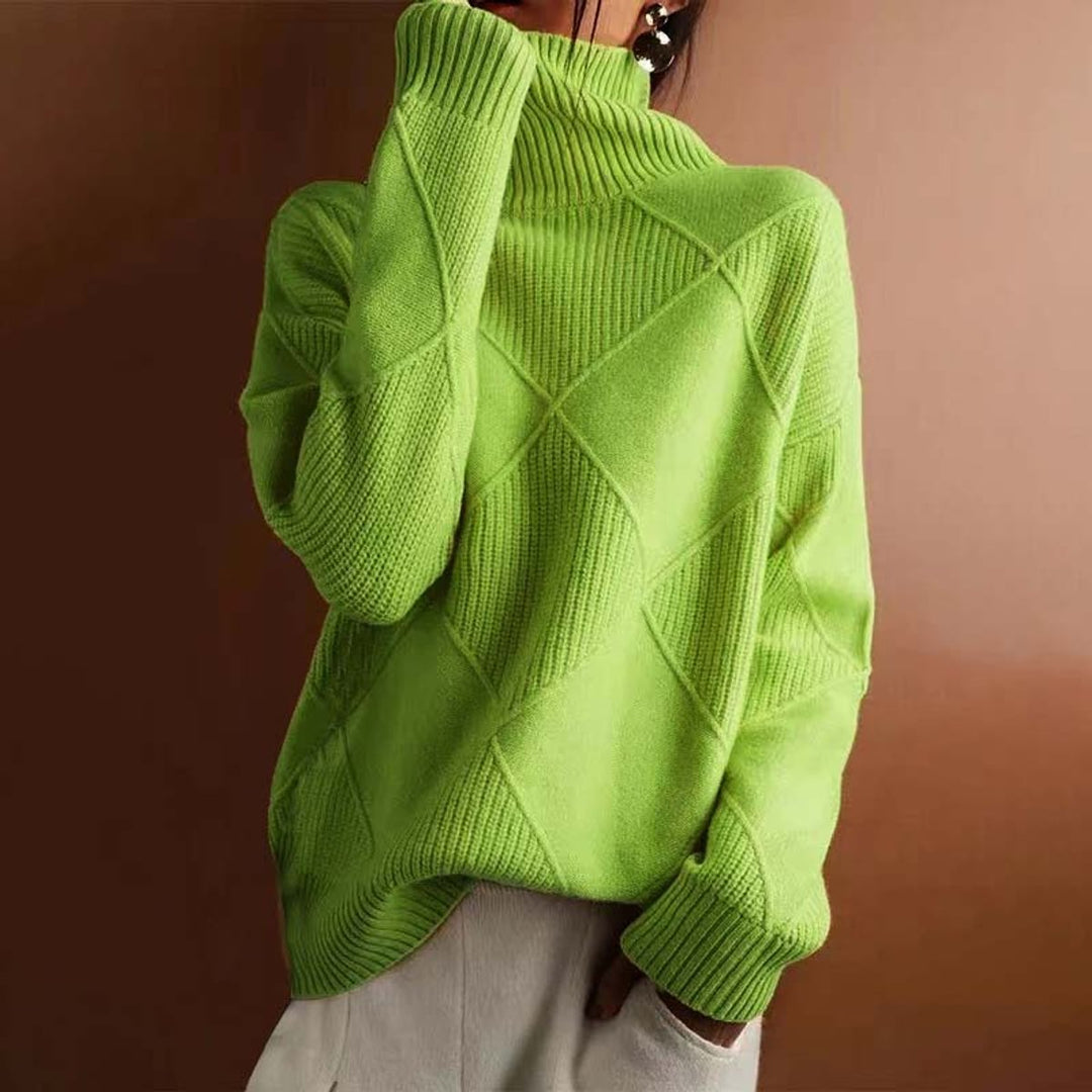 Olivia | Women's Argyle Knit Relaxed Turtleneck Sweater