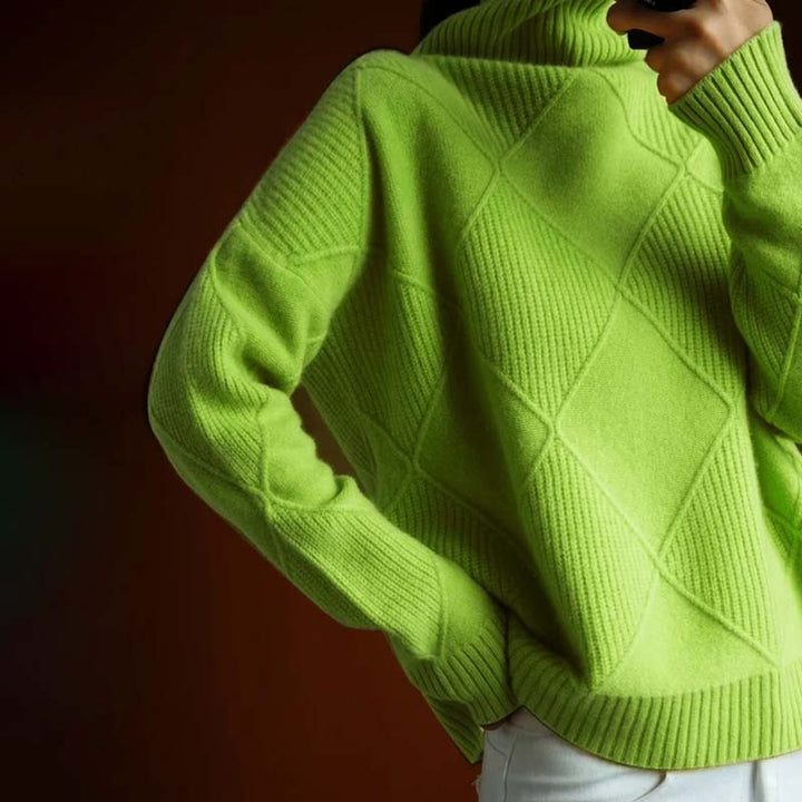 Olivia | Women's Argyle Knit Relaxed Turtleneck Sweater