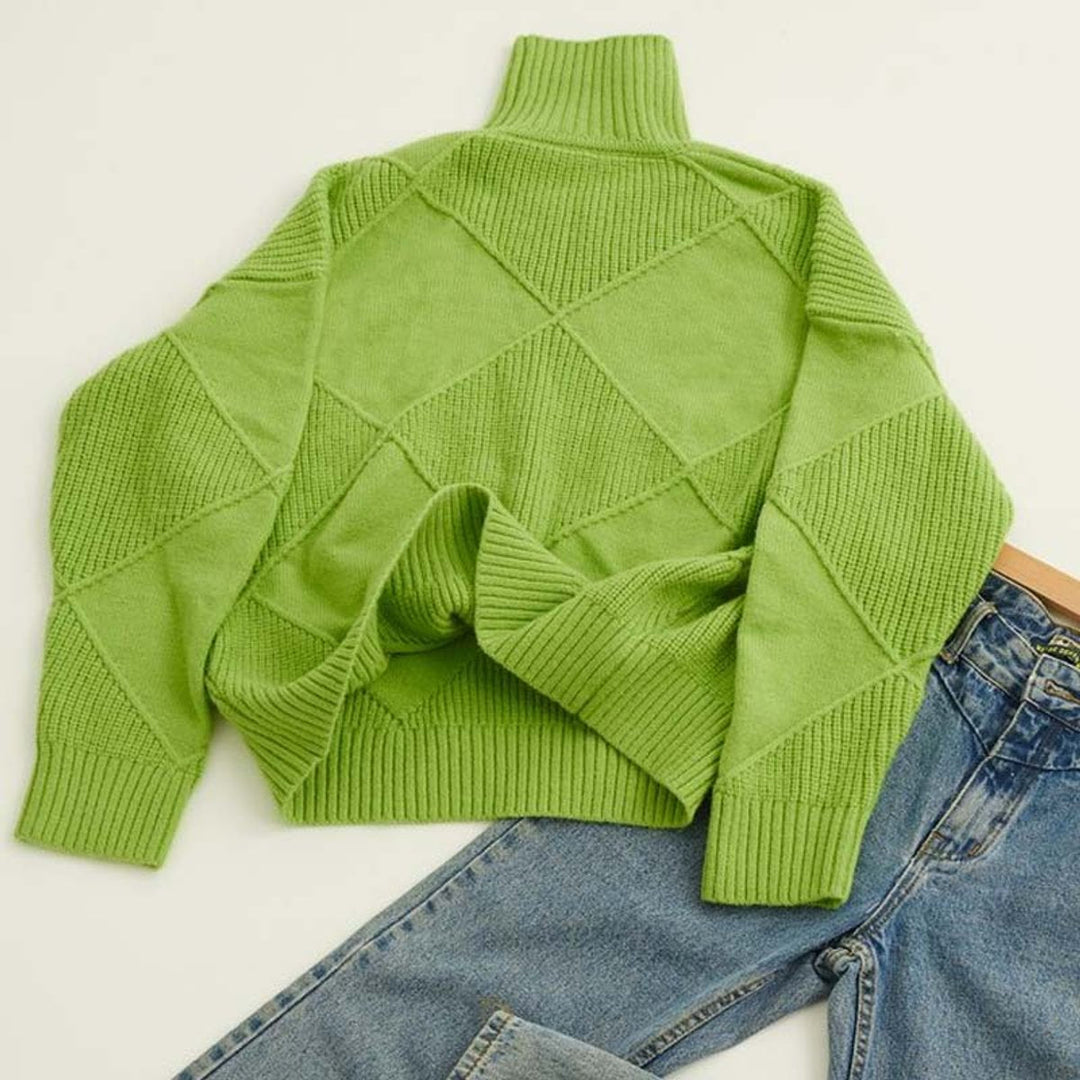 Olivia | Women's Argyle Knit Relaxed Turtleneck Sweater