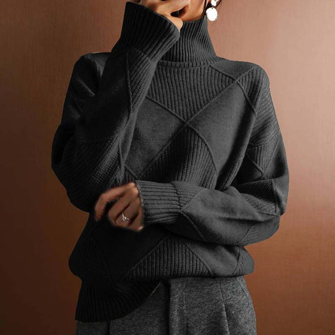 Olivia | Women's Argyle Knit Relaxed Turtleneck Sweater