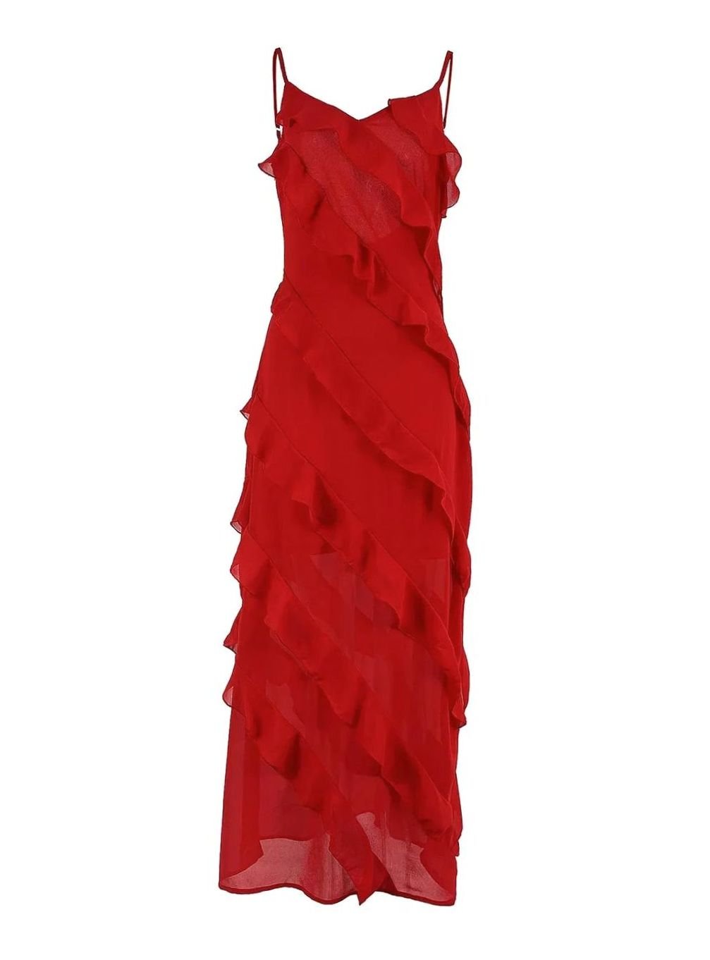 Riley | Women's Asymmetric Ruffle Spaghetti-Strap Maxi Dress