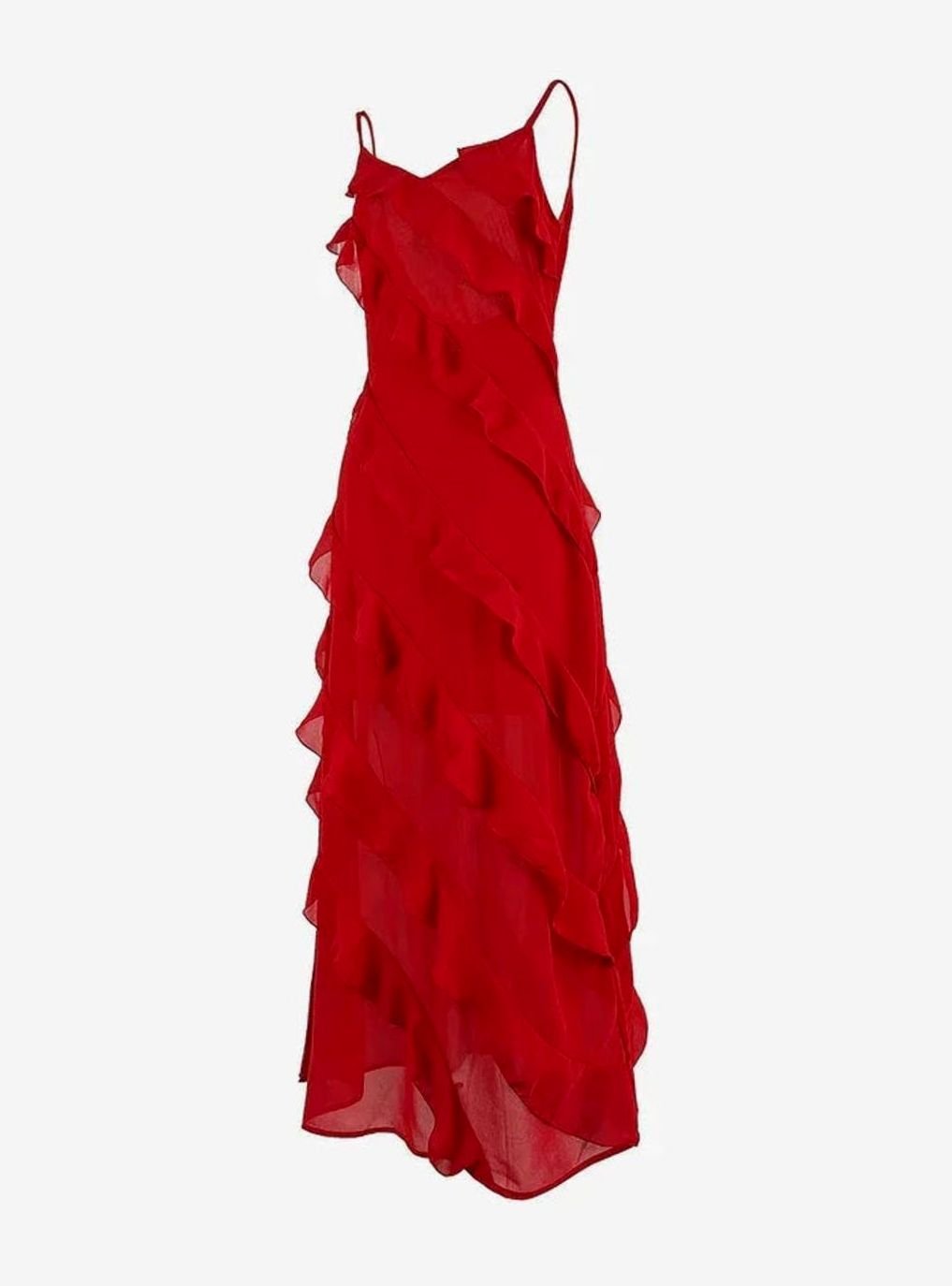 Riley | Women's Asymmetric Ruffle Spaghetti-Strap Maxi Dress