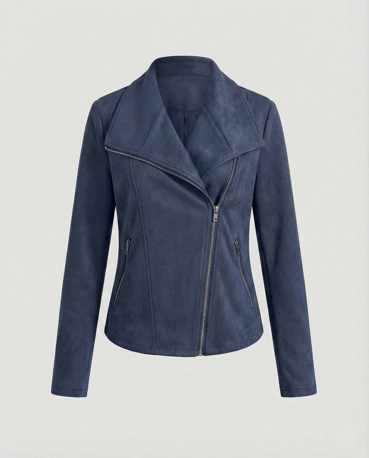 Penelope | Women's Asymmetric-Zip Tailored Suede-Look Biker Leather Jacket