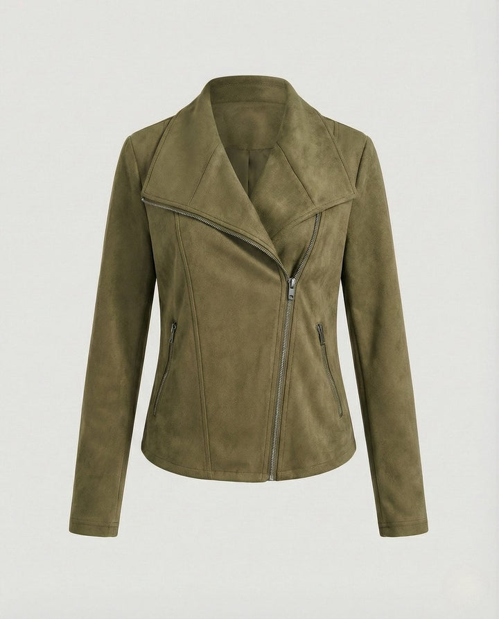 Penelope | Women's Asymmetric-Zip Tailored Suede-Look Biker Leather Jacket