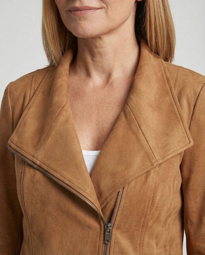Penelope | Women's Asymmetric-Zip Tailored Suede-Look Biker Leather Jacket
