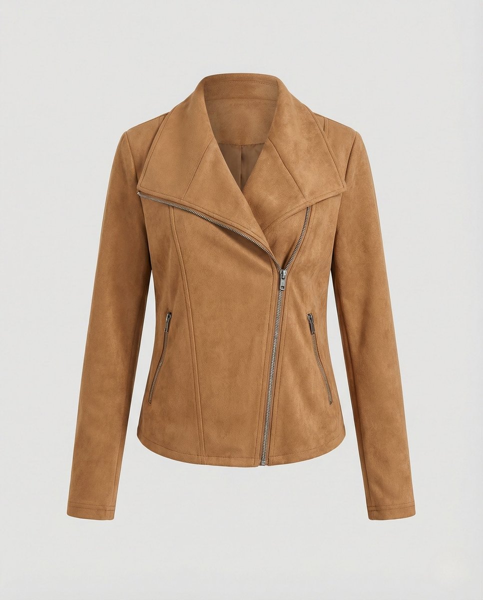 Penelope | Women's Asymmetric-Zip Tailored Suede-Look Biker Leather Jacket