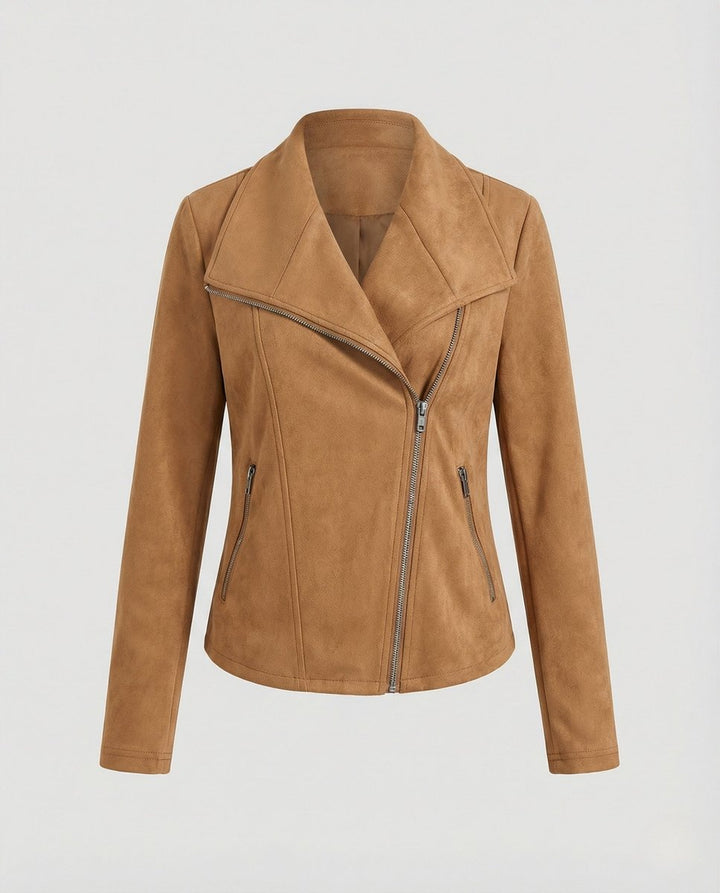 Penelope | Women's Asymmetric-Zip Tailored Suede-Look Biker Leather Jacket