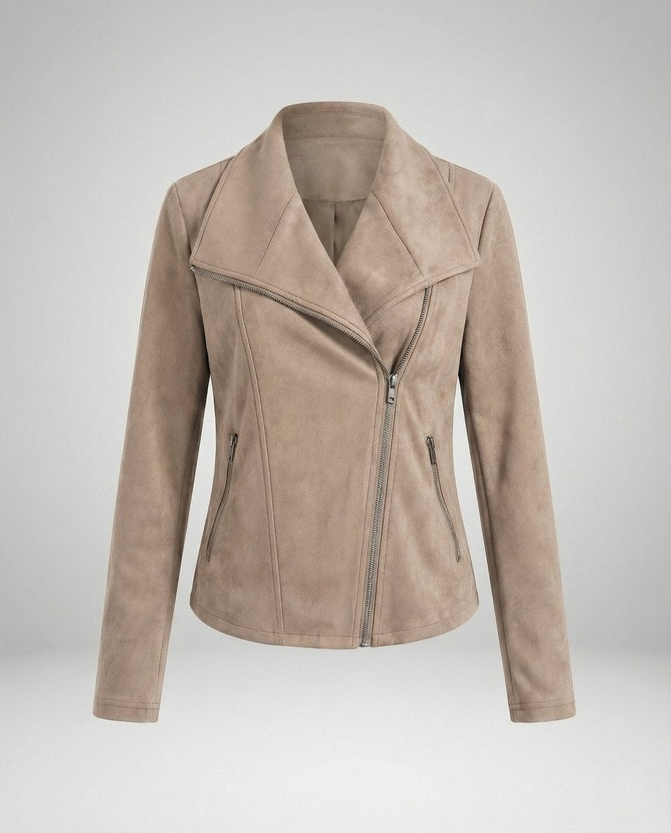 Penelope | Women's Asymmetric-Zip Tailored Suede-Look Biker Leather Jacket