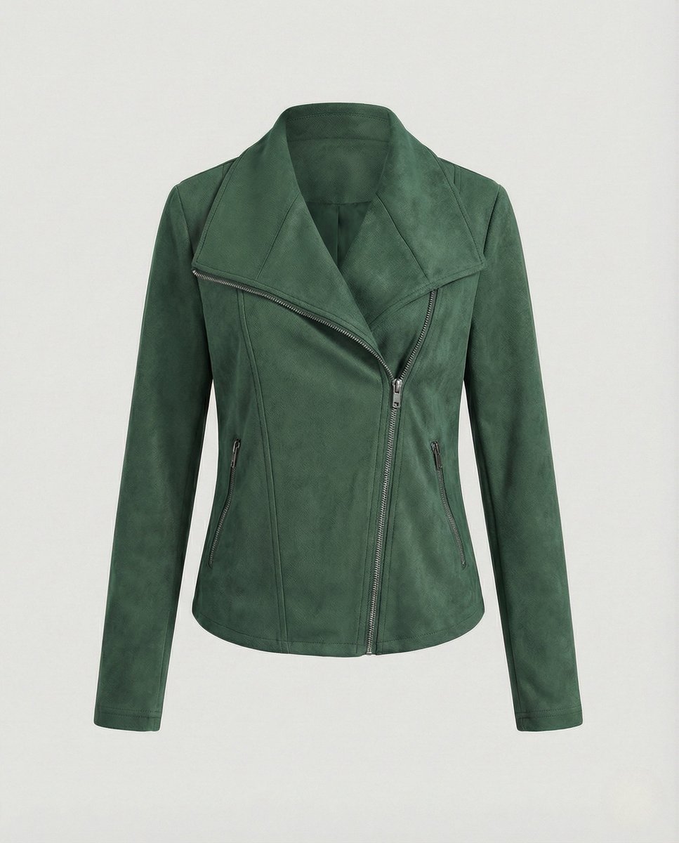 Penelope | Women's Asymmetric-Zip Tailored Suede-Look Biker Leather Jacket
