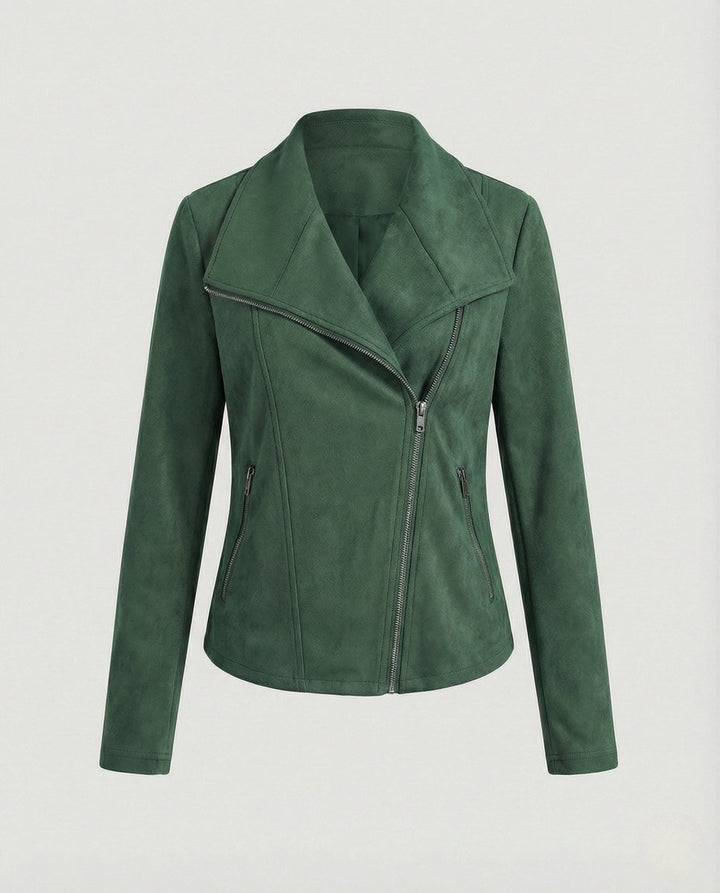 Penelope | Women's Asymmetric-Zip Tailored Suede-Look Biker Leather Jacket