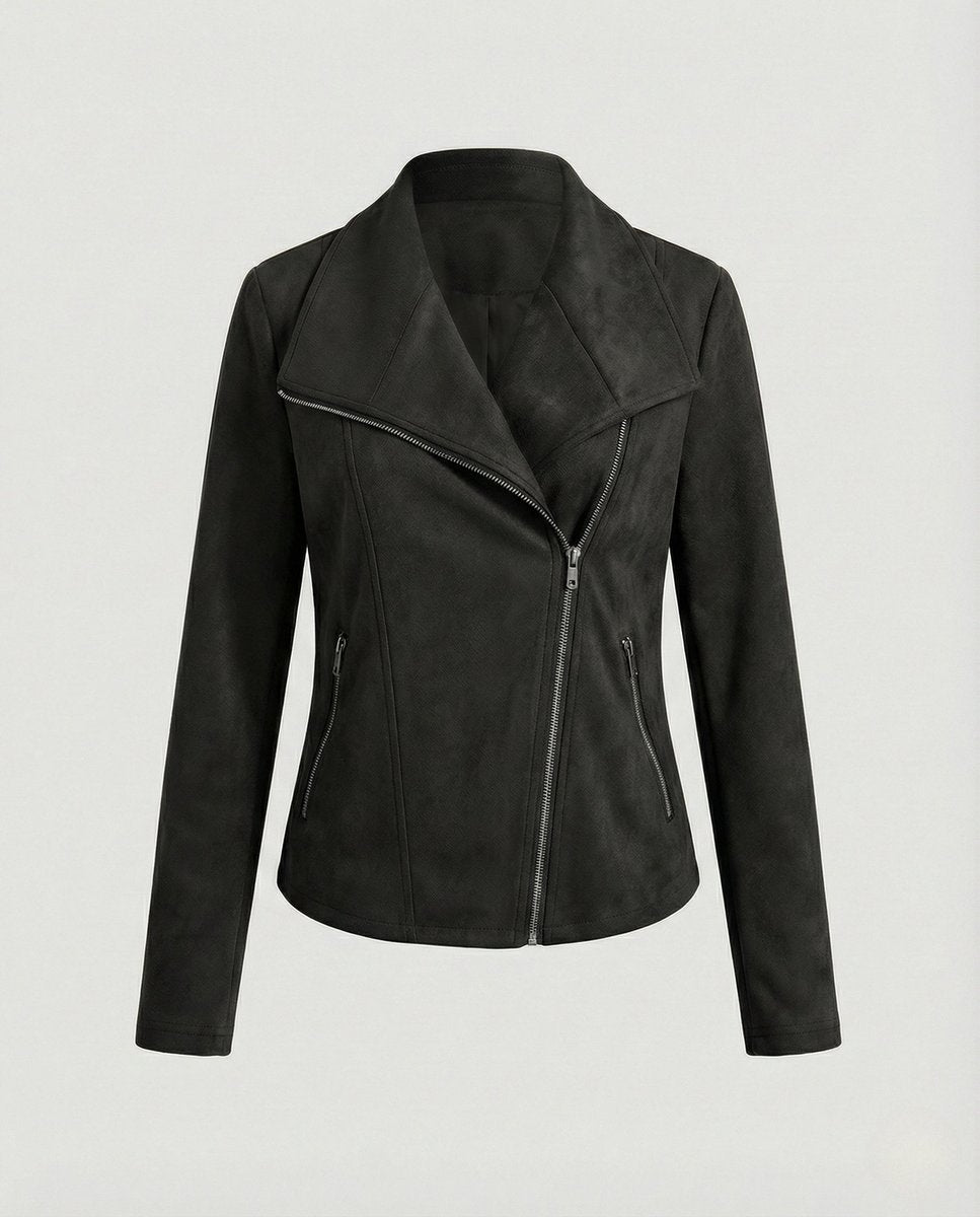 Penelope | Women's Asymmetric-Zip Tailored Suede-Look Biker Leather Jacket