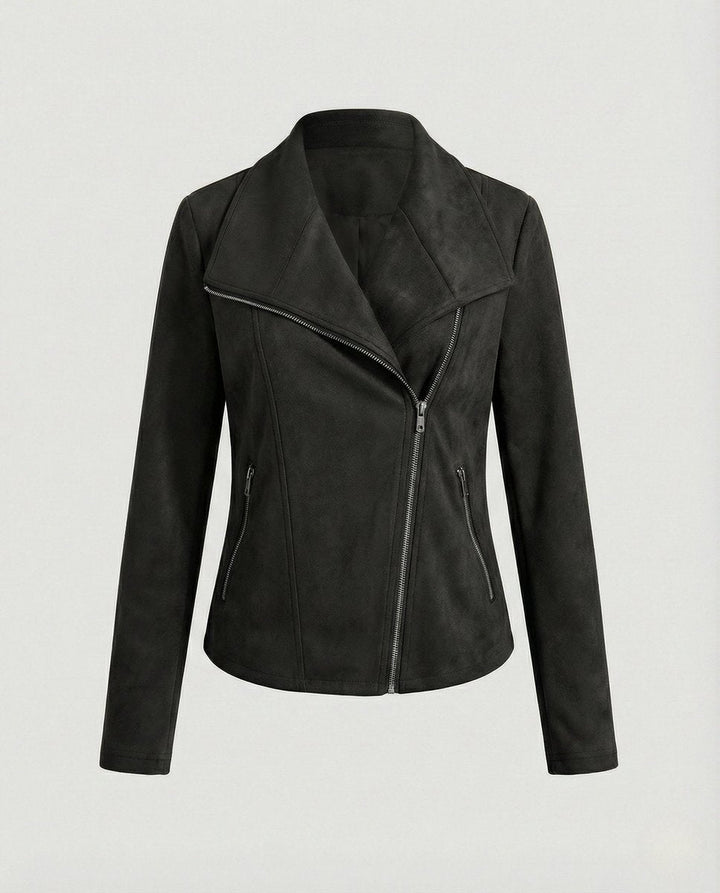 Penelope | Women's Asymmetric-Zip Tailored Suede-Look Biker Leather Jacket