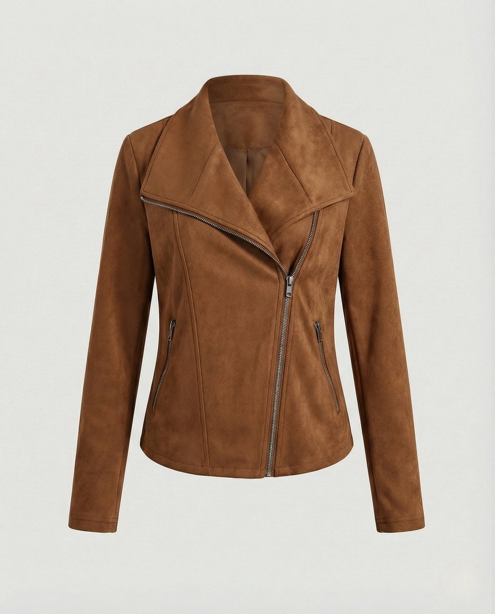 Penelope | Women's Asymmetric-Zip Tailored Suede-Look Biker Leather Jacket