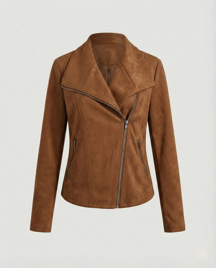 Penelope | Women's Asymmetric-Zip Tailored Suede-Look Biker Leather Jacket
