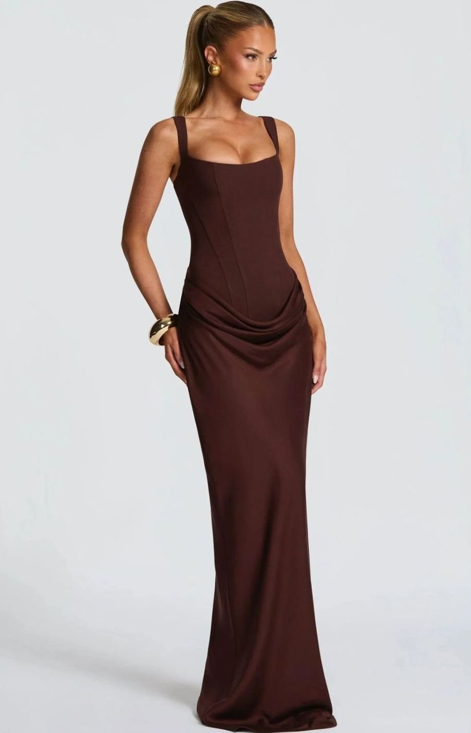 Riley | Women's Backless Bodycon Square-Neck Maxi Dress