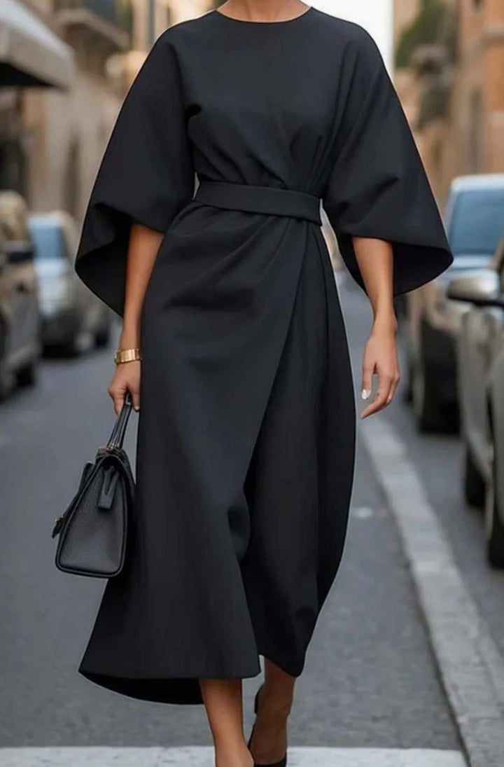 Lily | Women's Belted Lantern-Sleeve Midi Elegant Dress