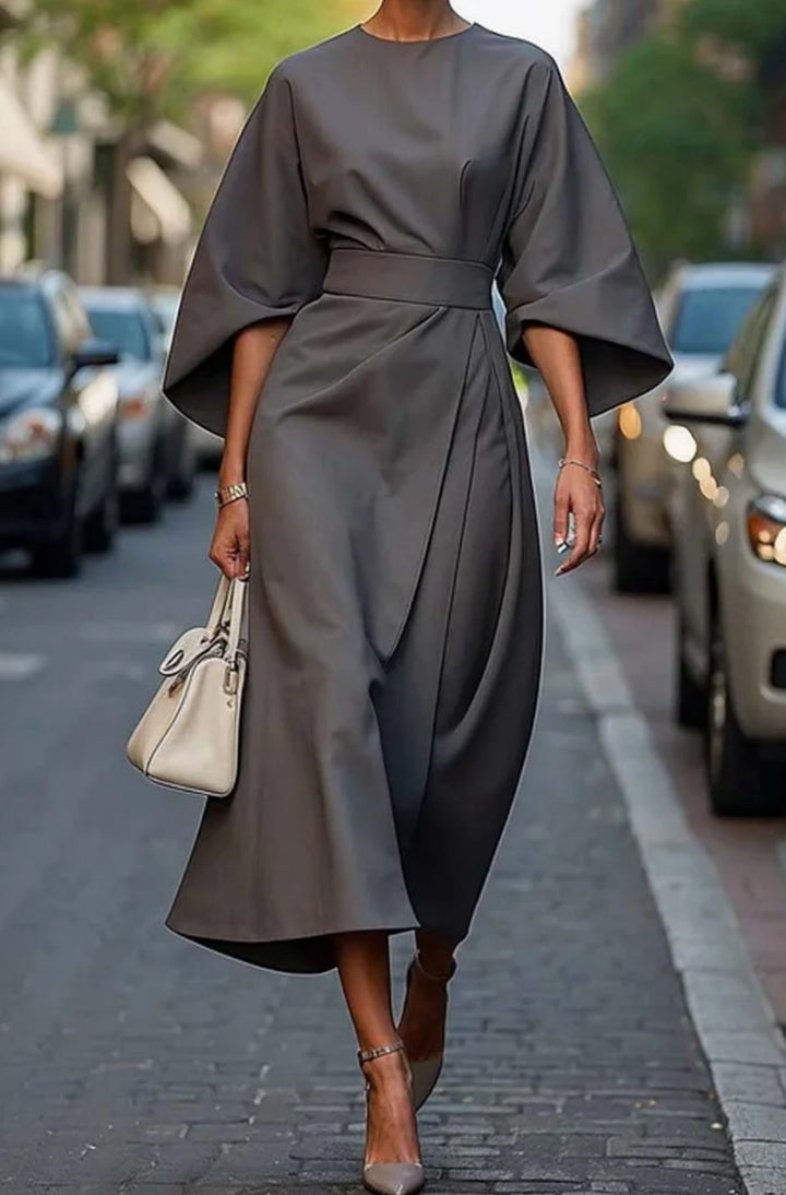 Lily | Women's Belted Lantern-Sleeve Midi Elegant Dress