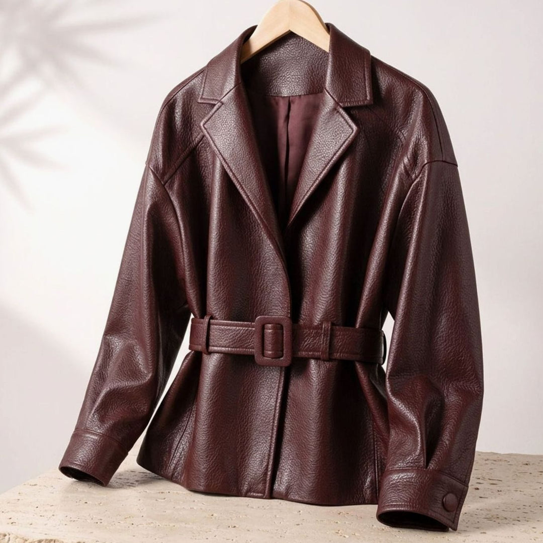 Hannah | Women's Belted Sheepskin Leather Coat Tailored Blazer Jacket