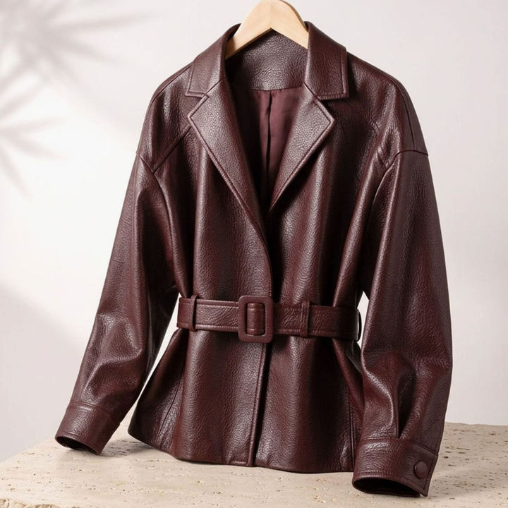Hannah | Women's Belted Sheepskin Leather Coat Tailored Blazer Jacket