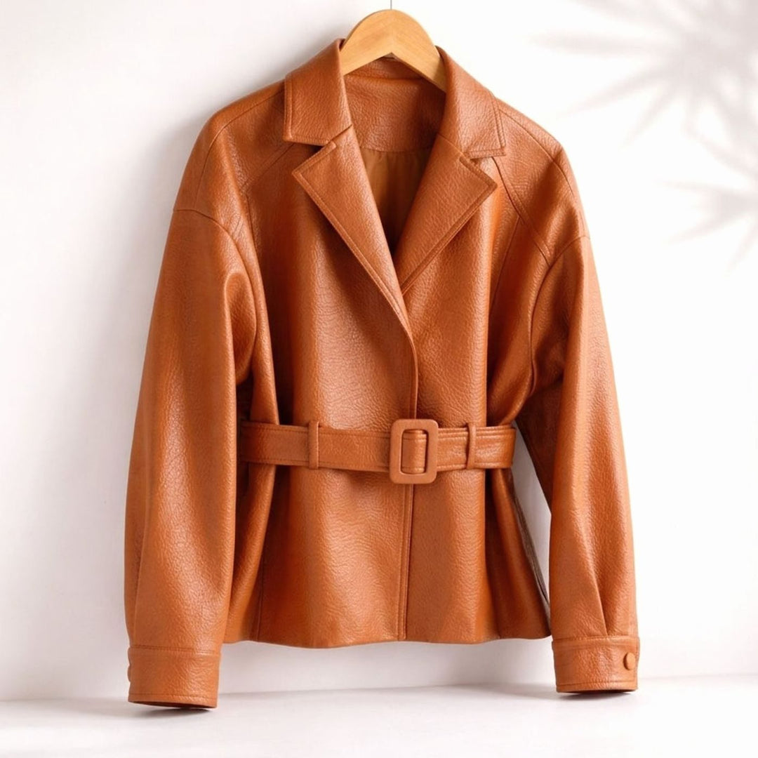 Hannah | Women's Belted Sheepskin Leather Coat Tailored Blazer Jacket