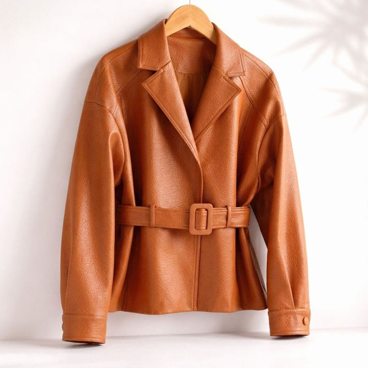 Hannah | Women's Belted Sheepskin Leather Coat Tailored Blazer Jacket