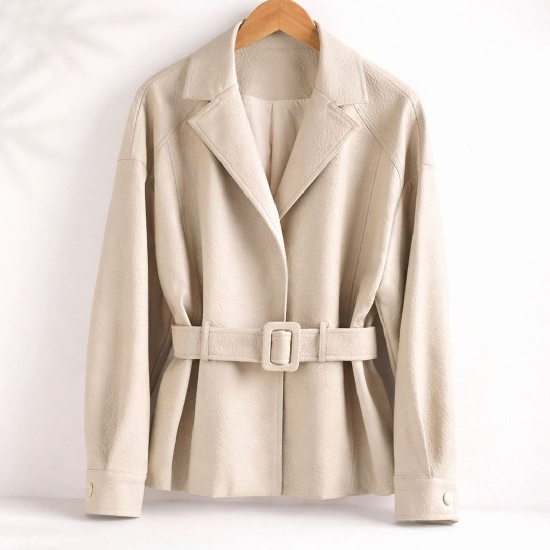 Hannah | Women's Belted Sheepskin Leather Coat Tailored Blazer Jacket